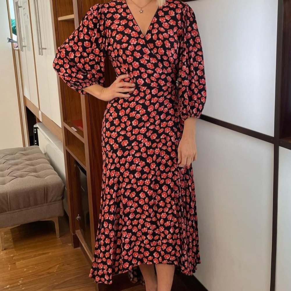 Ganni Pink & Black Floral Midi